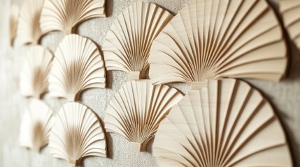 Beige paper fans wall decor.