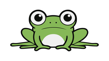 green frog isolated on white, cute sad frog simple illustration