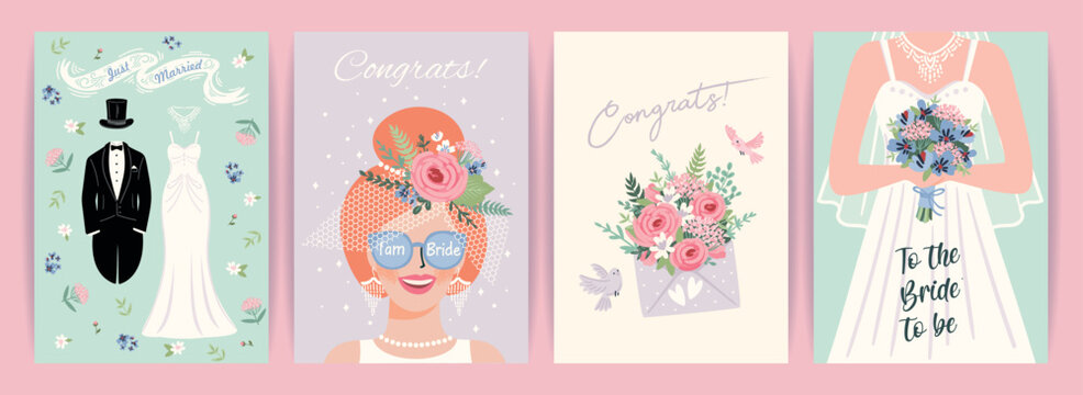 The Wedding. Vector illustration cards for marriage concept and other