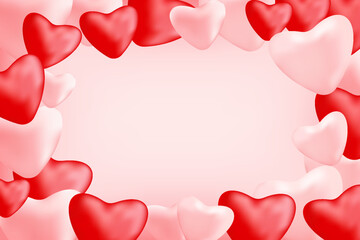 Happy greeting pink red hearts frame 14 february Day all lovers Gentle design Valentine's card Promotion shopping template Heart border frame Copy space for greeting text like heart Pastel background