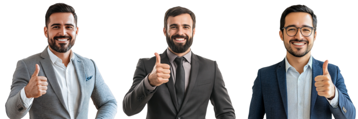 Set of smiling male business advisor giving a thumbs up isolated on a transparent background