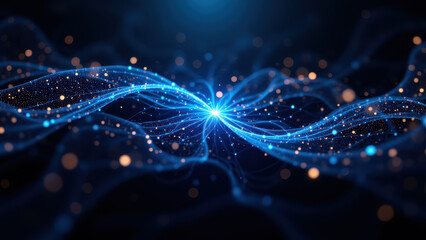 A futuristic abstract digital image depicting a network of lights with a prominent glowing orb, representing RAG (Retrieval Augmented Generation).