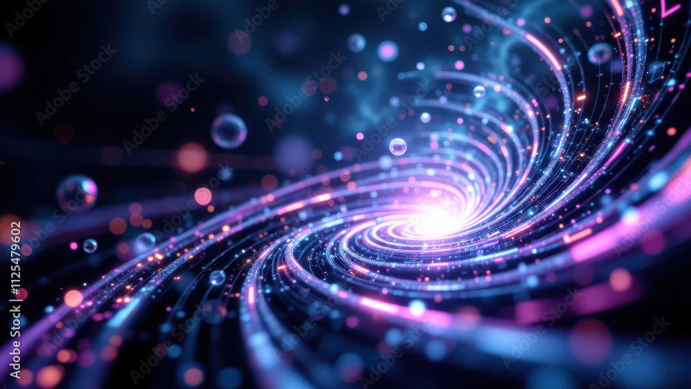 Poster image featuring a captivating galaxy with a vibrant spiral pattern, set against a cosmic backdrop fi