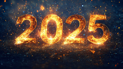 "2025" design featuring dark backgrounds with radiant colorful highlights.