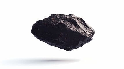 Obraz premium Raw rare stone floating black rock meteorite material isolated on white background. Ember. Illustration