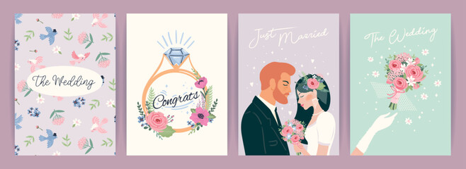 The Wedding. Vector illustration cards for marriage concept and other