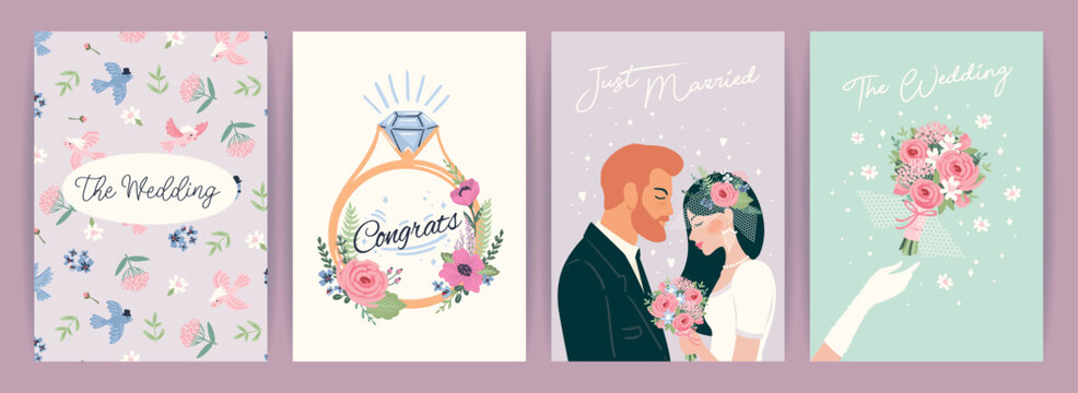 The Wedding. Vector illustration cards for marriage concept and other