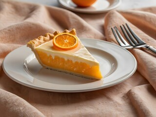 Fototapeta premium Delicious Orange Cream Pie Slice on Plate