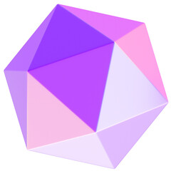 Abstract Pastel Geometric Shape Icosahedron in Lavender, Pink, and White