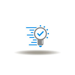 Vector illustration of lightbulb fast move with check mark. Symbol of top tips.