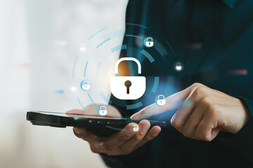 Secure mobile technology with digital lock icons, emphasizing privacy and protection