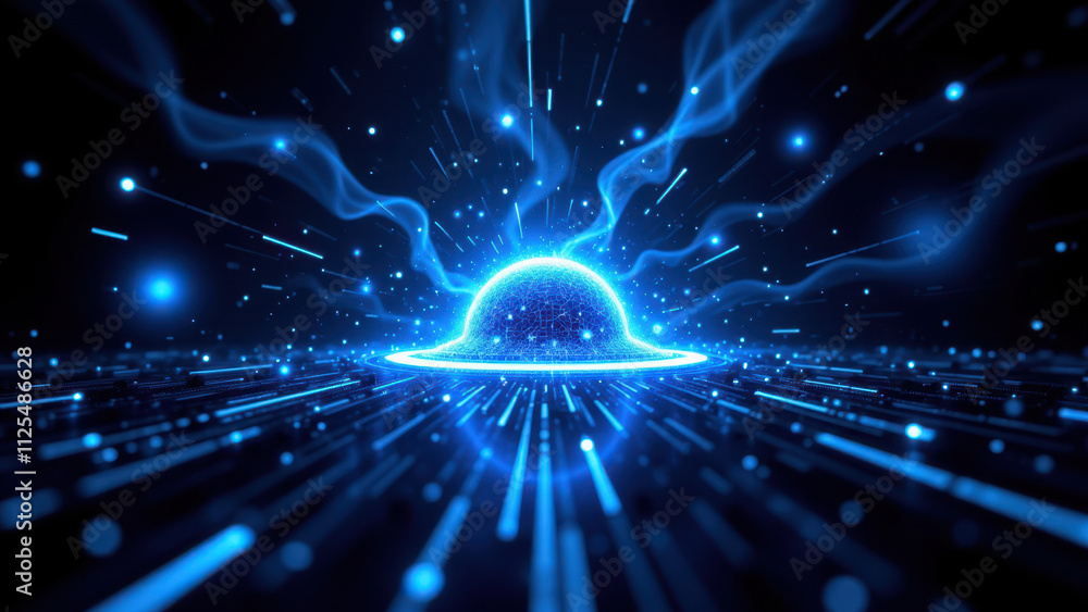 Poster futuristic sci-fi image featuring an advanced ai character amidst a cosmic space scene with digital 