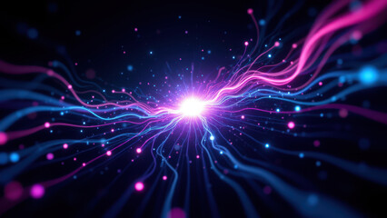 Fototapeta premium Vivid, abstract digital representation of data flow with vibrant colors, symbolizing RAG's Retrieval Augmented Generation concept.