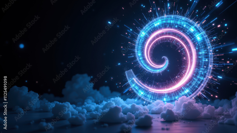 Poster hyperspace tunnel forming a ring with vibrant light effects, symbolizing data retrieval or advanced 
