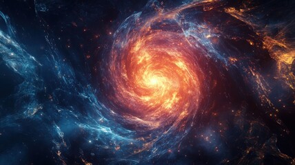 A mesmerizing cosmic scene of a swirling galaxy with a bright central core, surrounded by stars and mysterious dark matter.