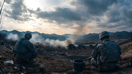 Soldiers at a U.S. Army base in South Korea participating in live-fire artillery training.