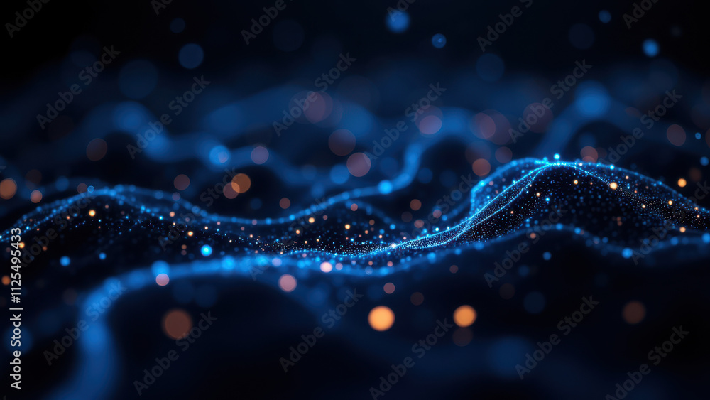 Poster networked structure resembling a neural network with bright blue dots, emphasizing a sense of connec