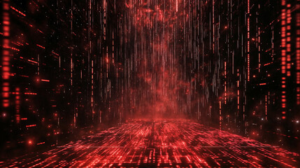 Binary Code Background. Red matrix background,  the Concept of Virtual Reality and Data Security. 