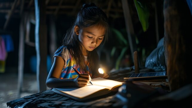 Girl Studies Under Solar Light
