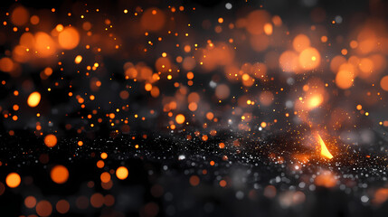 Closeup of burning embers on a black surface, warmth, tiny fire, black surface. Ember. Illustration