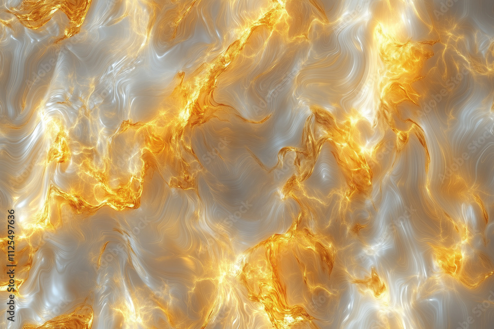 Poster dynamic golden and silver abstract fluid texture with swirling patterns