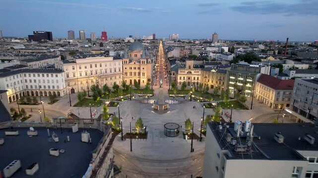 The city of Ł&oacute;dź - view of Freedom Square. Lodz, Poland.	