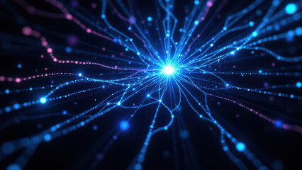 Naklejka premium A digital representation of a neural network with vibrant colors, emphasizing connectivity and complexity often associated with RAG systems.