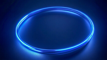 Glowing blue neon circle on dark background with futuristic halo effect