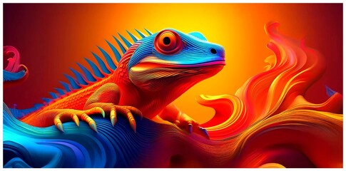 Eidechse im Farbexplosion Wandkunst Design