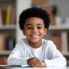 Fototapeta premium Cute little boy posing in his classroom 