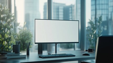 Modern Office Workspace With Blank Computer Screen