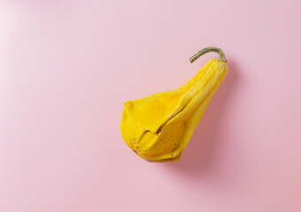 yellow pumpkin on a light pink background