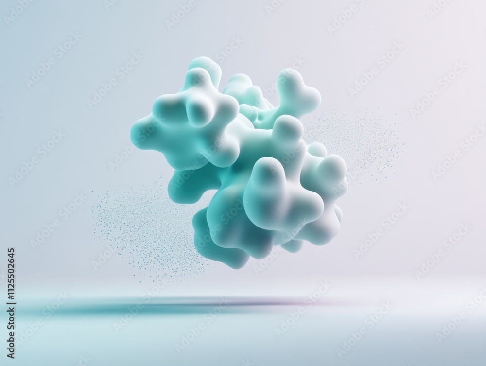 Poster abstract 3d organic shape in soft teal color floating on a minimalistic gradient background, ai
