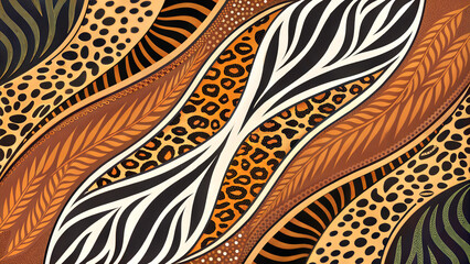 Abstract animal print pattern, vibrant mood, featuring a mix of leopard and zebra designs