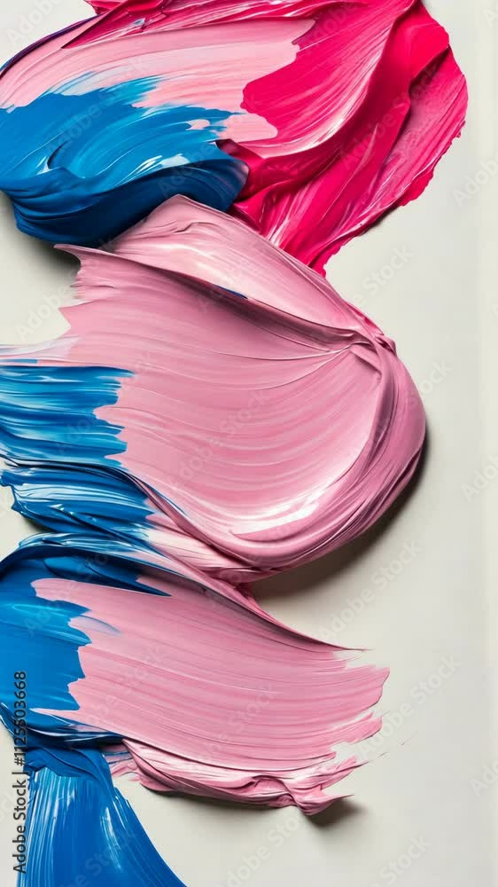 Poster vibrant abstract paint strokes in shades of pink and blue create a dynamic visual effect on a neutra
