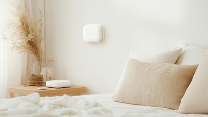 Cozy minimalist bedroom interior design with smart home technology,Hostingcore concept