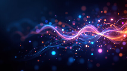 Fototapeta premium High-tech abstract background with vibrant colors and digital rag effect, emphasizing Retrieval Augmented Generation (RAG) concept.