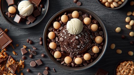 Close up view of chocolate ice cream gelato mousse pudding texture for summer food photography