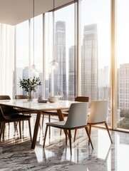 Fototapeta premium Modern Luxury Living Room with City View
