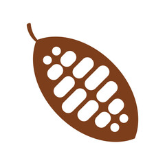 Cocoa beans isolated on a white background vector illustration. Cocoa pod. Fresh cocoa fruit, half sliced cacao pod with cacao beans inside. Trendy Flat logo. EPS 10.