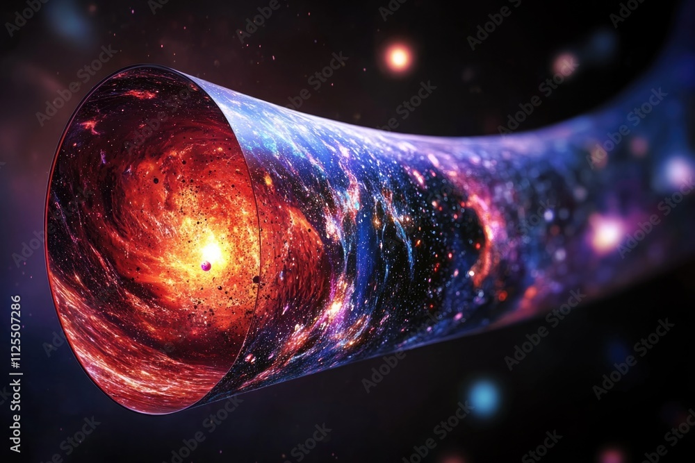 Poster a long, tubular shape resembling a galaxy, suitable for use in space-themed designs or futuristic co