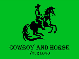 Black cowboy rides fast horse against green background. Suitable for westernthemed designs, posters, and storytelling visuals needing a dynamic element