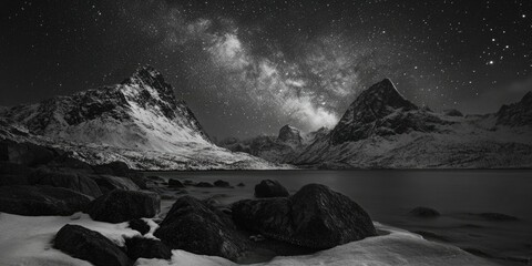 Ethereal Nightscape: Awe-Inspiring Mountainous Lake