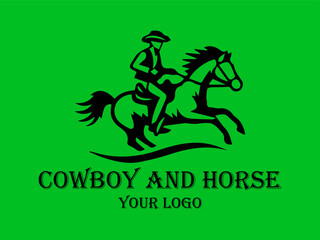 Black cowboy rides fast horse against green background. Suitable for westernthemed designs, posters, and storytelling visuals needing a dynamic element