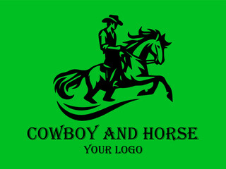 Black cowboy rides fast horse against green background. Suitable for westernthemed designs, posters, and storytelling visuals needing a dynamic element