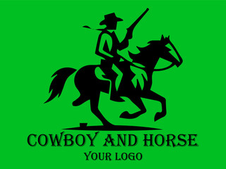Black cowboy rides fast horse against green background. Suitable for westernthemed designs, posters, and storytelling visuals needing a dynamic element
