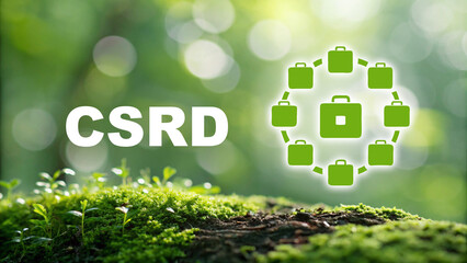 Corporate Sustainability Reporting Directive (CSRD) Concept. European Union and financial reporting standards regarding sustainability disclosures.