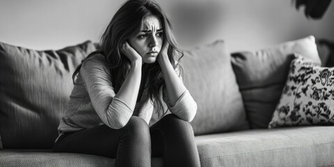 Obraz premium Contemplative Woman in Living Room