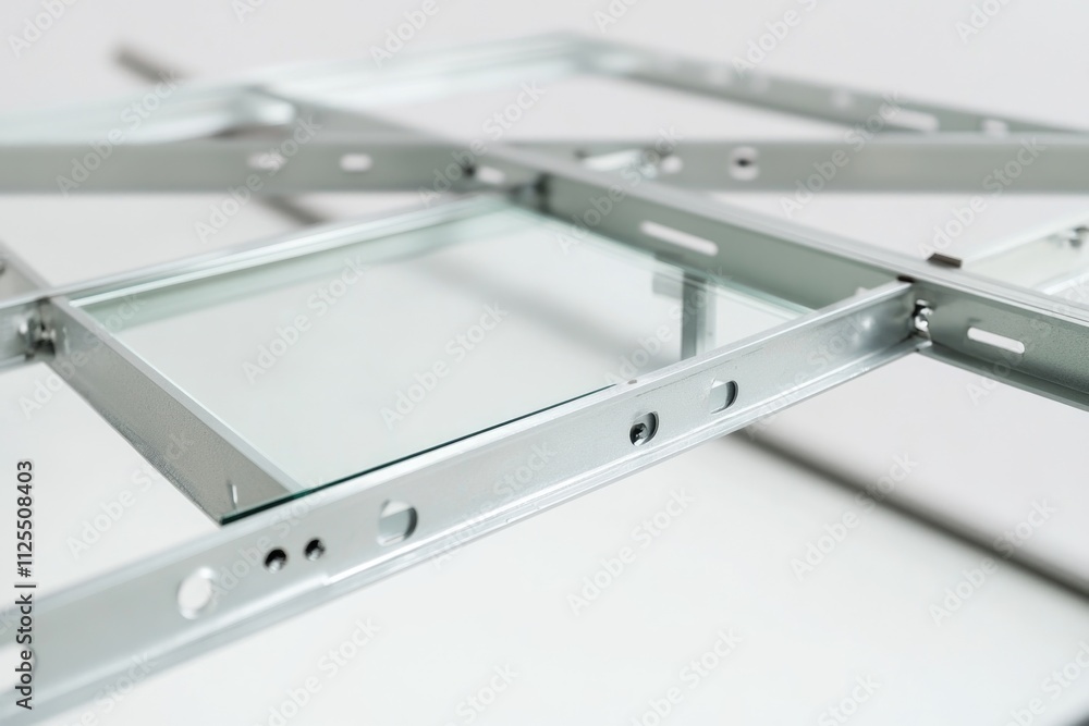 Aufkleber a close-up of a metal frame on a table, suitable for use in technology or industry related contexts