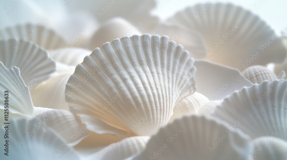 Poster Close-up view of a collection of white shells